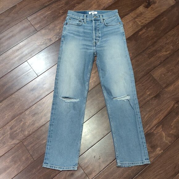 Re/Done 70's Stove Pipe High Rise Button Fly Jeans SIZE 26 - Picture 1 of 8